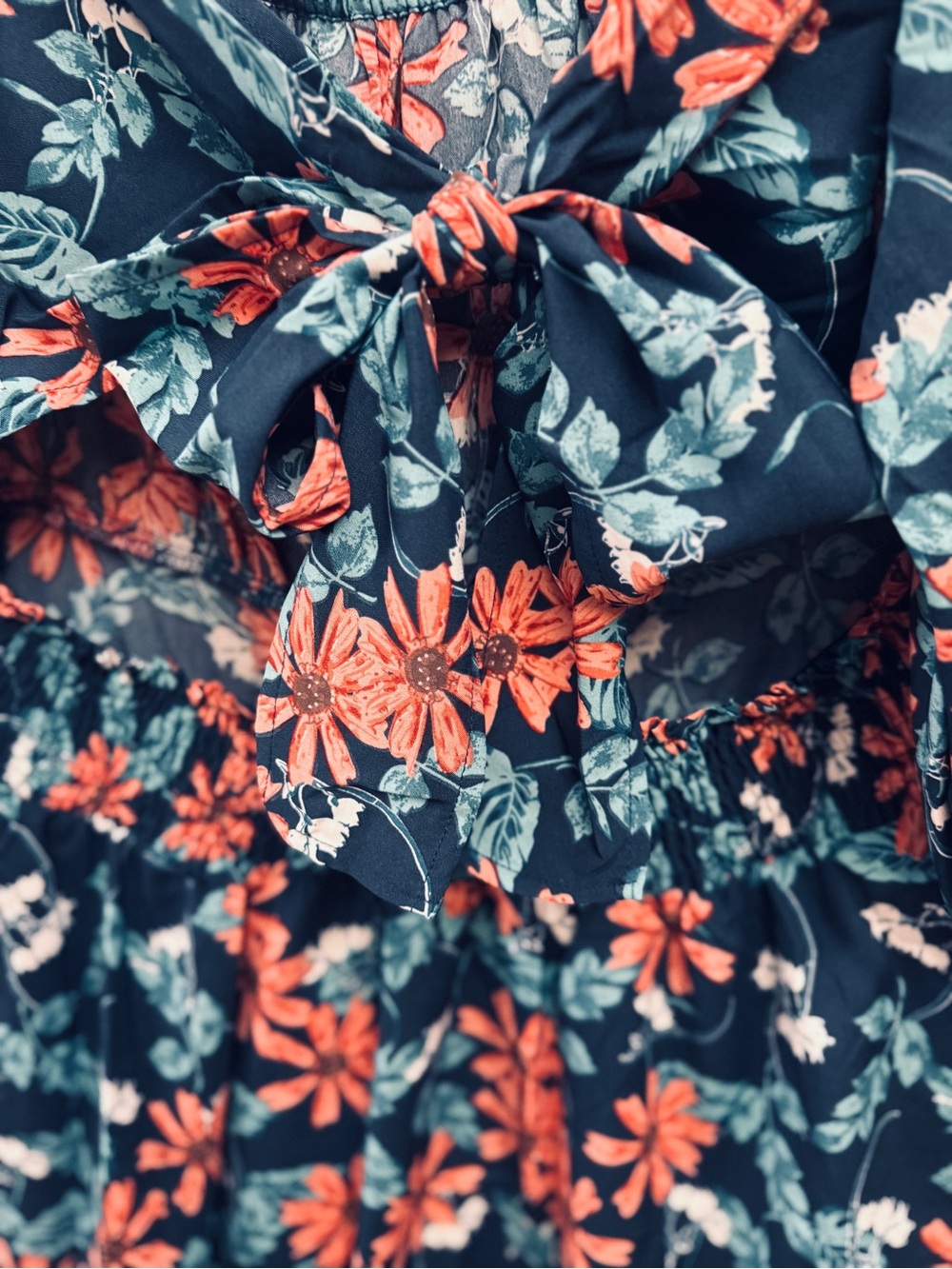 Umgee NWT Navy Floral Peekaboo Back Bow Boho Mini Dress M - Picture 8 of 12